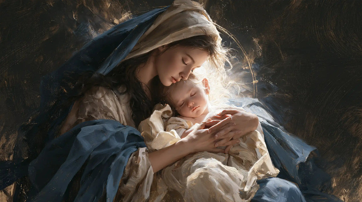 the Virgin Mary presenting the Child Jesus in Mary Presenting the Child Jesus style, landscape Christian artwork no. 12