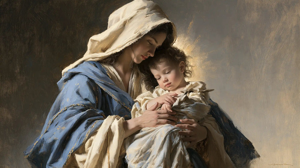 the Virgin Mary presenting the Child Jesus in Mary Presenting the Child Jesus style, landscape Christian artwork no. 17