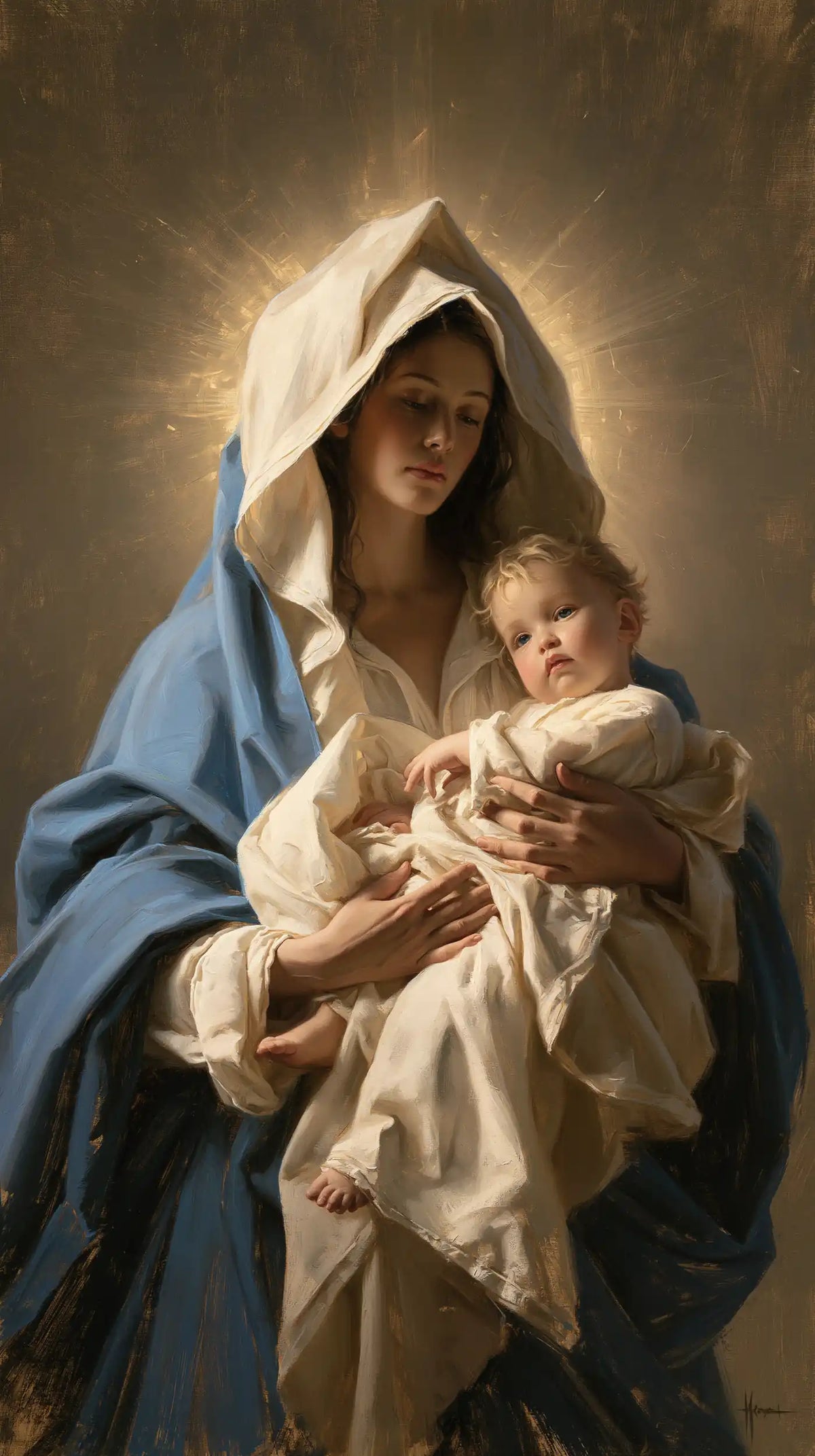 the Virgin Mary presenting the Child Jesus in Mary Presenting the Child Jesus style, portrait Christian artwork no. 8