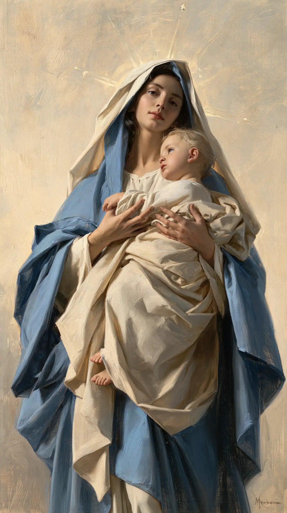 the Virgin Mary presenting the Child Jesus in Mary Presenting the Child Jesus style, portrait Christian artwork no. 17