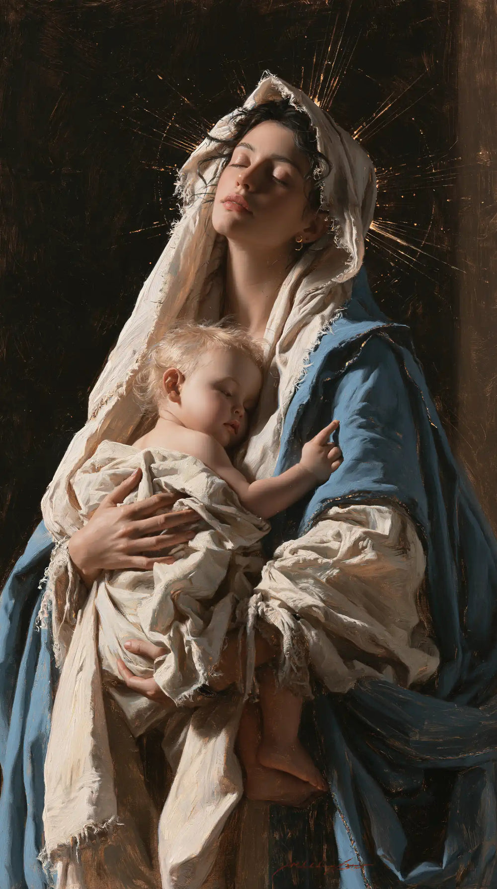 the Virgin Mary presenting the Child Jesus in Mary Presenting the Child Jesus style, portrait Christian artwork no. 18