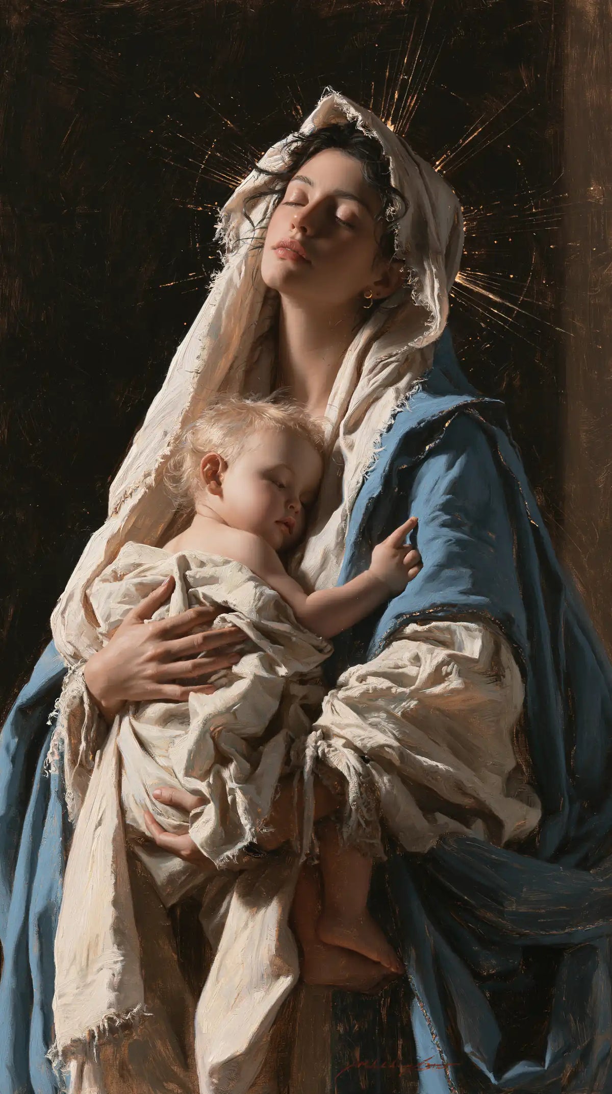 the Virgin Mary presenting the Child Jesus in Mary Presenting the Child Jesus style, portrait Christian artwork no. 18