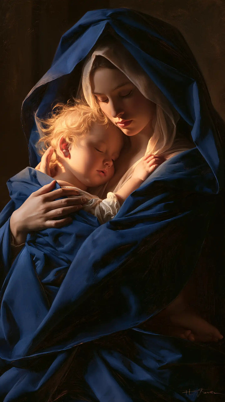 The Virgin and Child — Golden Curls in Nocturnal Blue