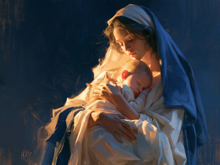 Virgin Mary and Child Jesus - Midnight Blue Chiaroscuro · Landscape n° 3