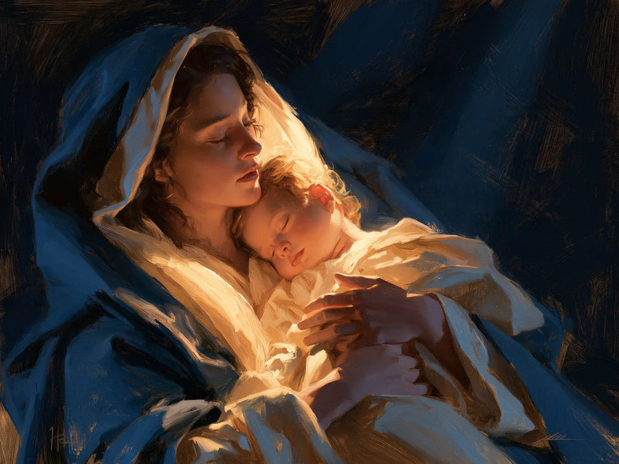 Virgin Mary and Child Jesus - Midnight Blue Chiaroscuro · Landscape n° 4