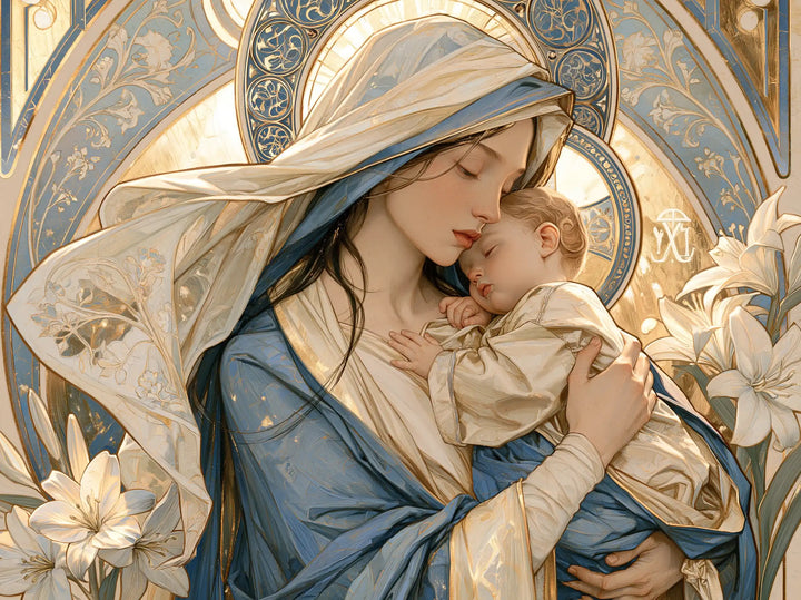 The Virgin and Child — A Peaceful Cheek Beneath Embroidered Veils