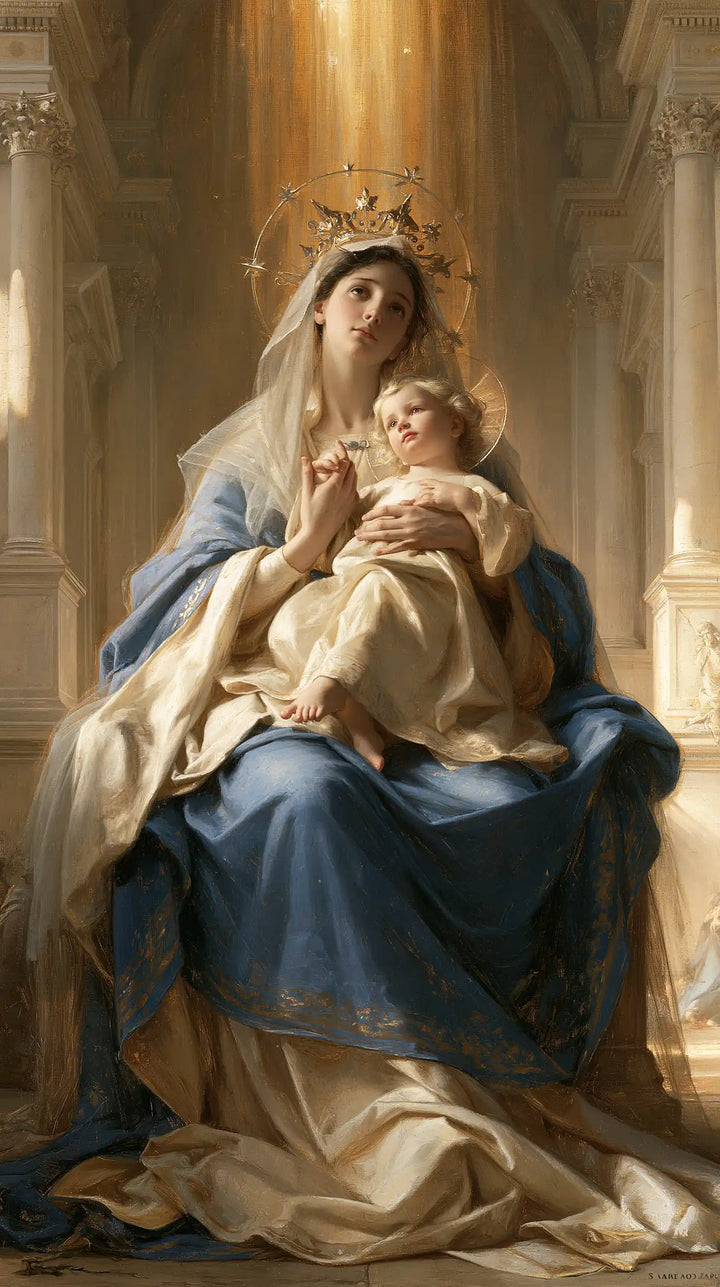 The Virgin and Child — The Little Face Against the Royal Veil