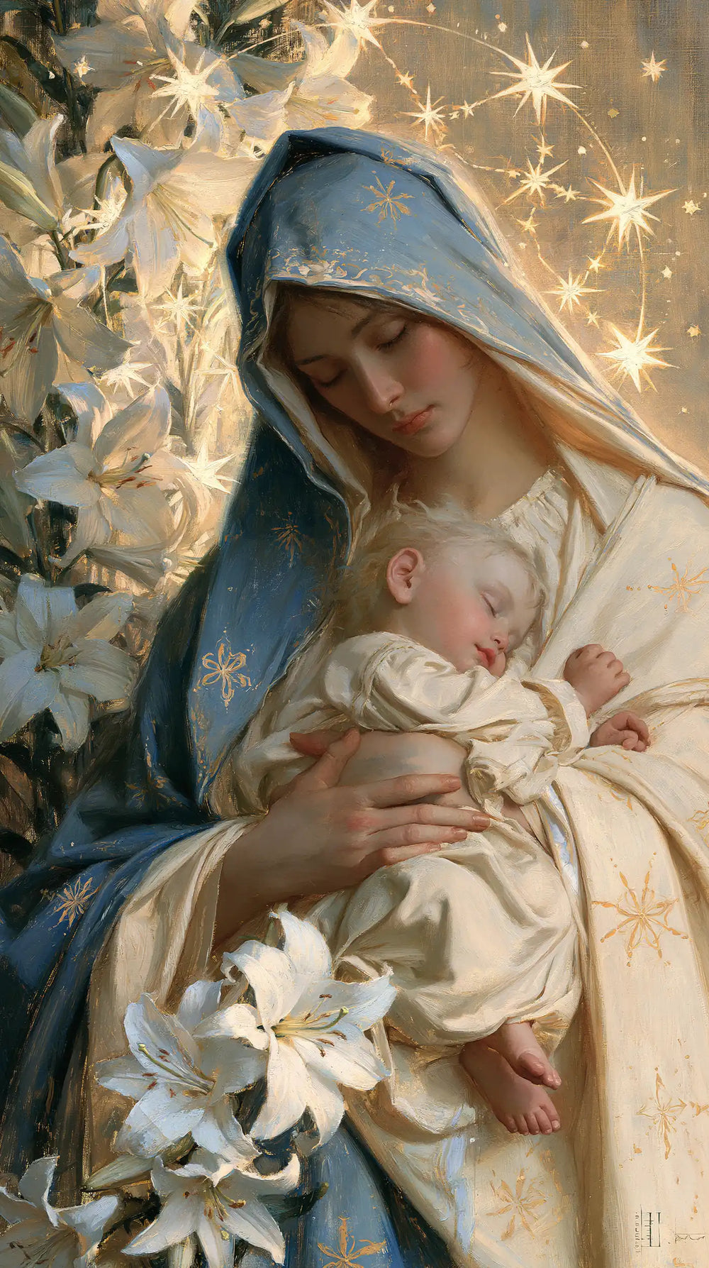 the Virgin Mary and the Child Jesus in Symbolist style, portrait Christian artwork no. 16