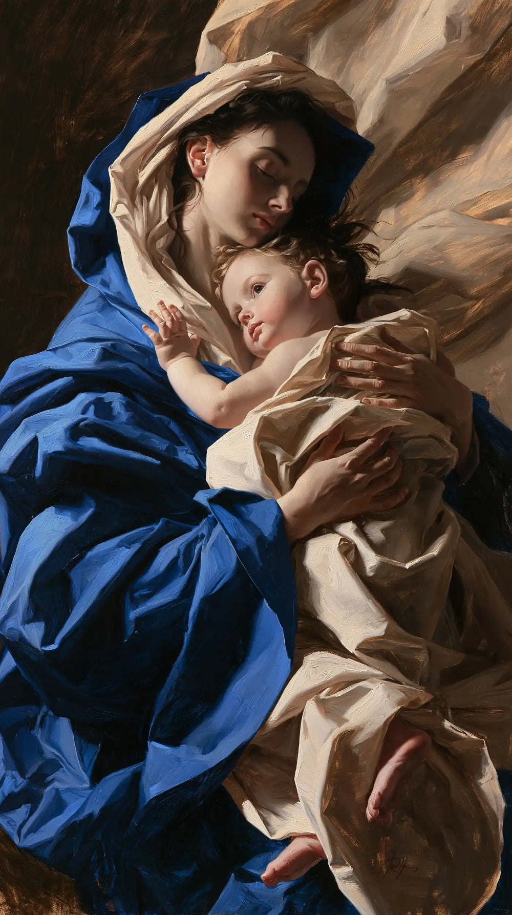 the Virgin Mary and the Child Jesus in Theatrical Baroque style, portrait Christian artwork no. 1