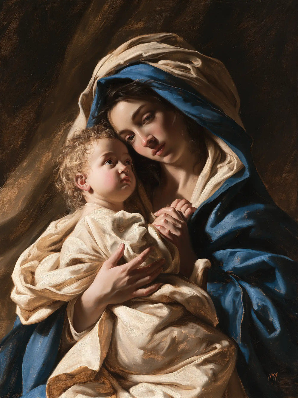 the Virgin Mary and the Child Jesus in Theatrical Baroque style, portrait Christian artwork no. 18