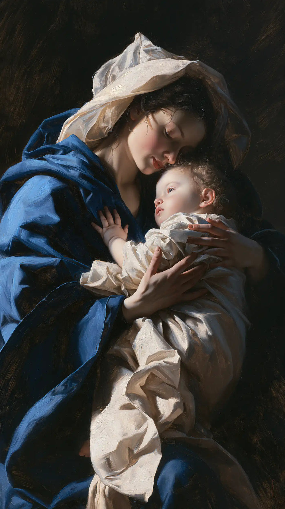 the Virgin Mary and the Child Jesus in Theatrical Baroque style, portrait Christian artwork no. 19