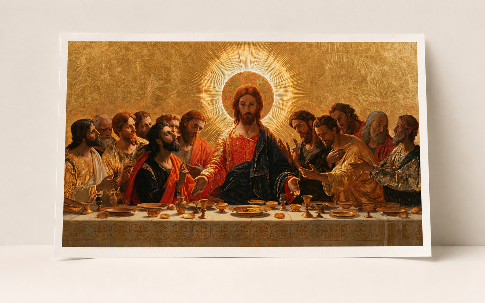 Das gleiche Kunstwerk vom Letzten Abendmahl präsentiert als nicht eingerahmter Papierdruck Fine Art