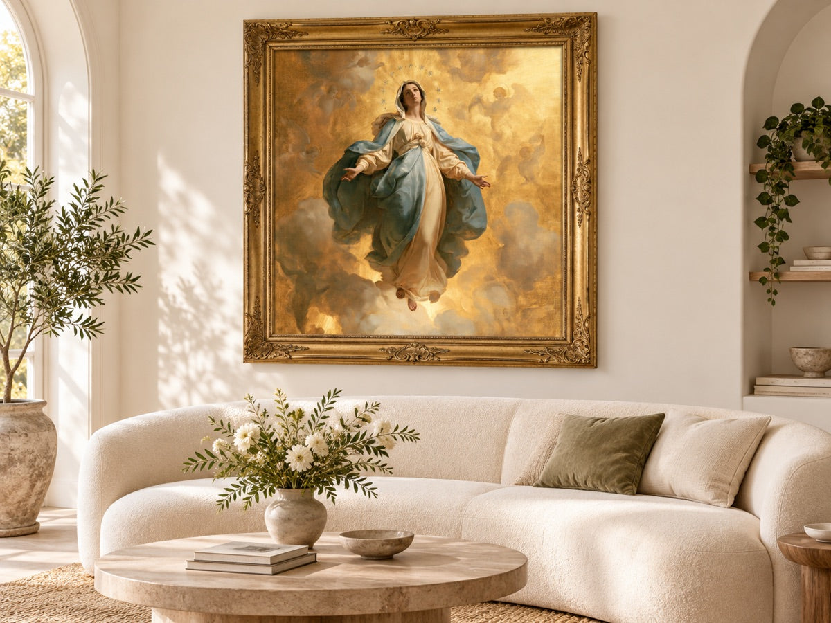 The Assumption of Mary — gold framed interior mockup