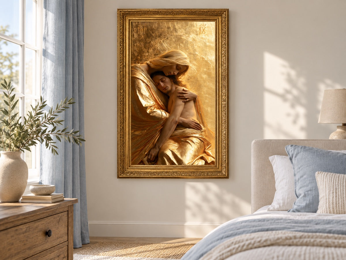 Der Pietà — gold framed interior mockup
